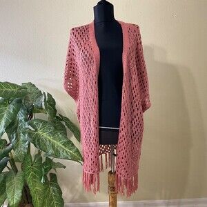 Lane Bryant Open Front Kimono sz. 18/20 Boho Festival Crochet Fringe mauve